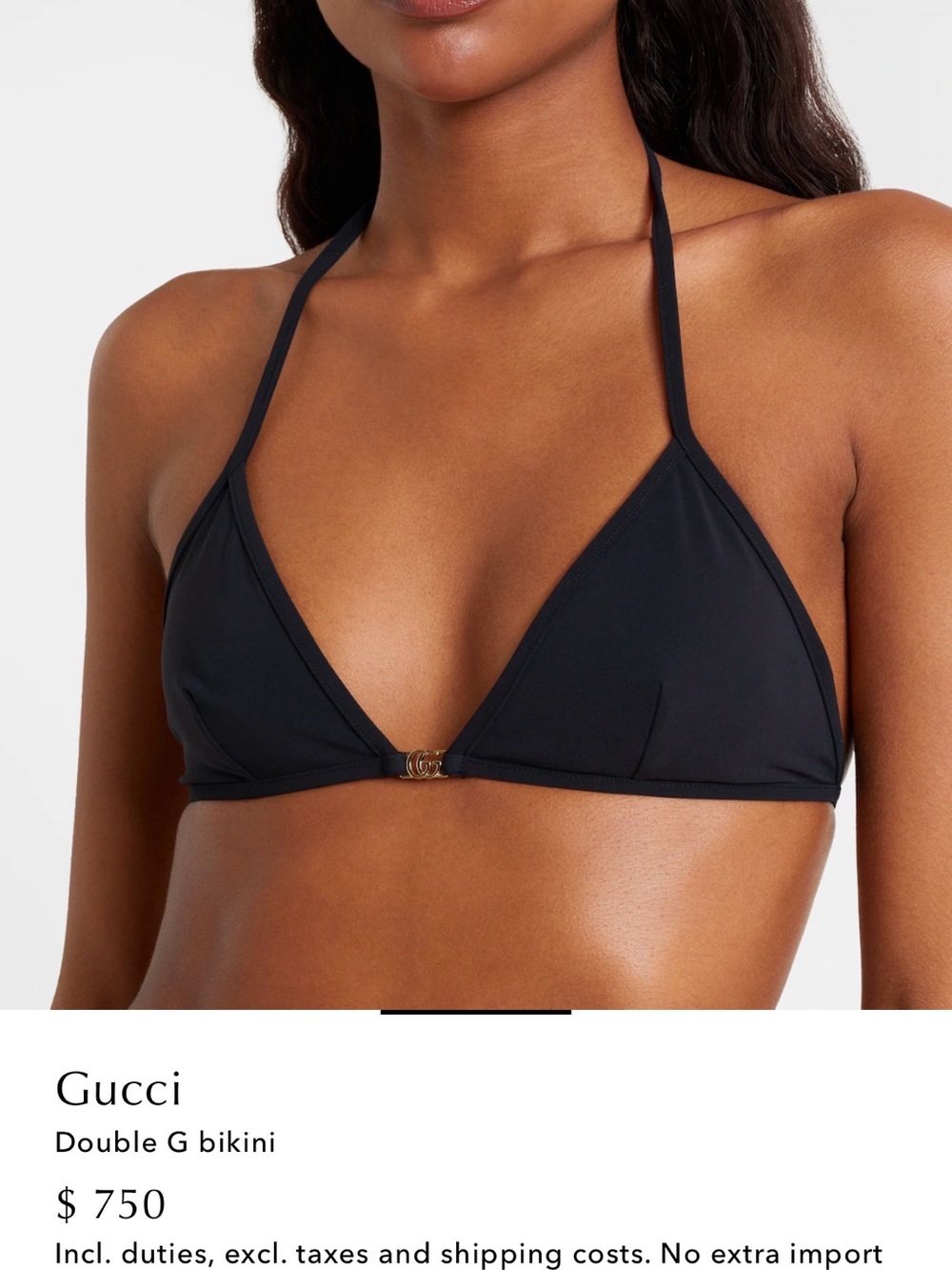Gucci Black Triangle Bikini Top with Gold Double G Accent